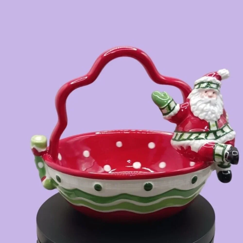 Fitz and floyd ceramic christmas basket with santa claus